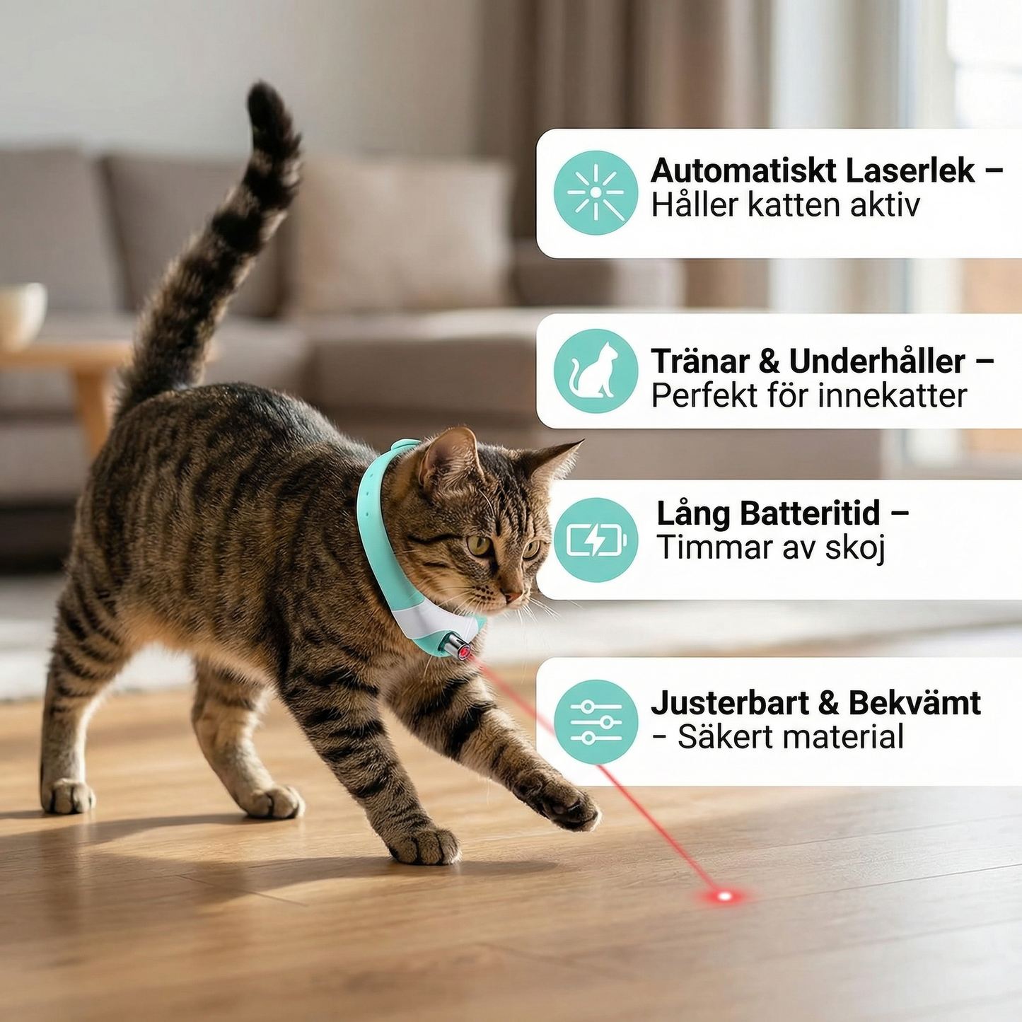 Laserhalsband för katter - Håller katten aktiv.